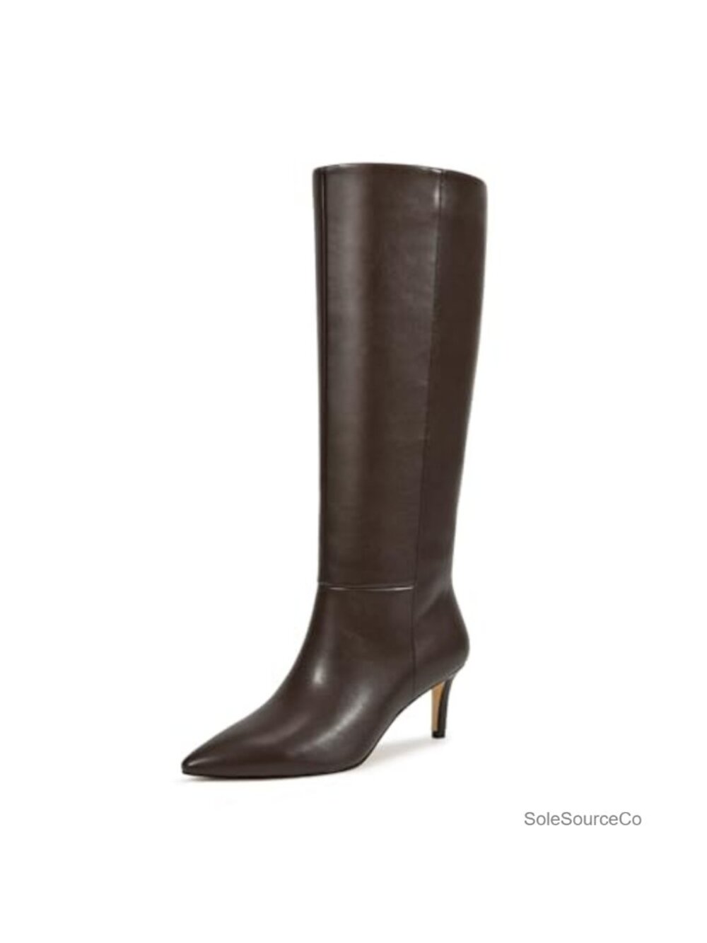 Faux Leather Knee High Boots Pointed Toe Kitten Heel Side Full Zipper